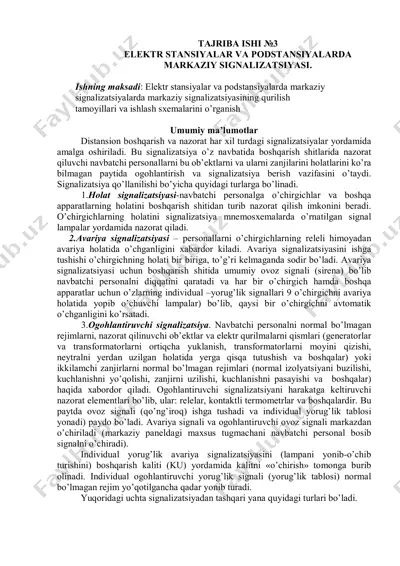 elektr stansiyalar va podstansiyalarda markaziy signalizatsiyasi — PDF