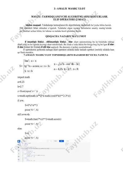 tarmoqlanuvchi algoritmni dasturlash — PDF