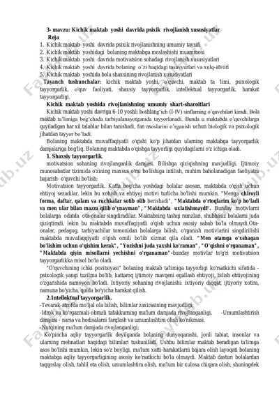 kichik maktab yoshi davrida psixik rivojlanish xususiyatlar — PDF