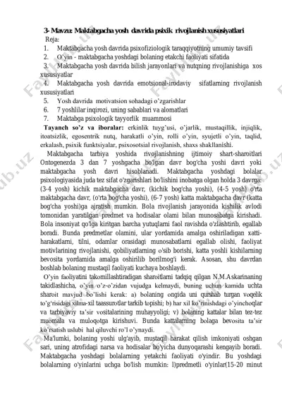 maktabgacha yosh davrida psixik rivojlanish xususiyatlari — PDF