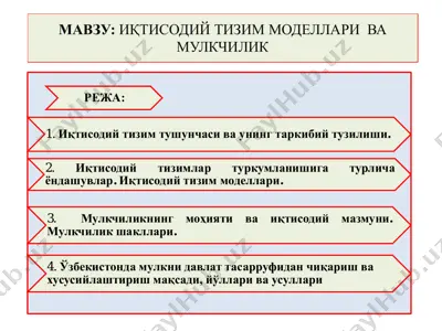 иқтисодий тизим моделлари ва мулкчилик режа — PDF