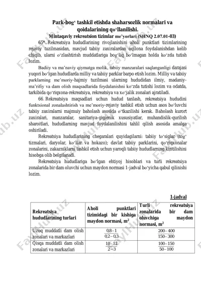 park-bog‘ tashkil etishda shaharsozlik normalari va qoidalarining qo‘llanilishi — PDF