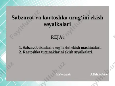 sabzavot va kartoshka urug‘ini ekish seyalkalari — PDF