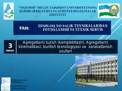 agregatlarni tuzish (komplektlash). agregatlarni kinematikasi, burilish texnologiyasi va xarakatlanish usullari — PDF