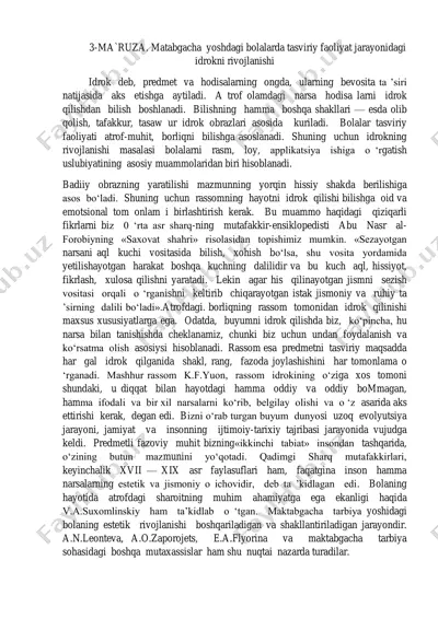 matabgacha yoshdagi bolalarda tasviriy faoliyat jarayonidagi idrokni rivojlanishi — PDF