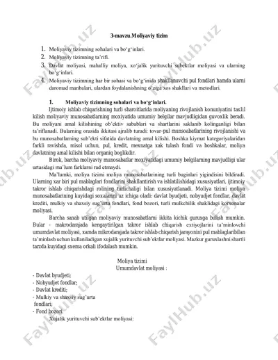 moliyaviy tizimning ta'rifini o'rganish — PDF