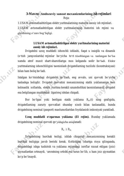 elektr yuritmalarning ish rejimlari — PDF