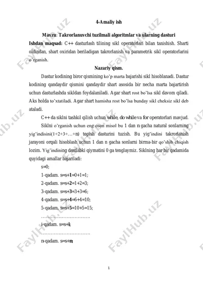 takrorlanuvchi tuzilmali algoritmlar va ularning dasturi — PDF