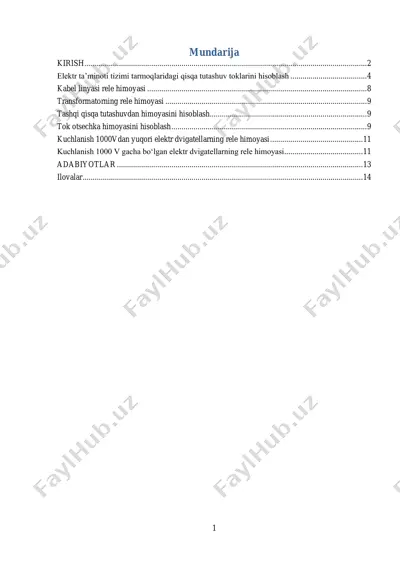 elektr ta'minoti tizimi tarmoqlaridagi qisqa tutashuv toklarini hisoblash — PDF