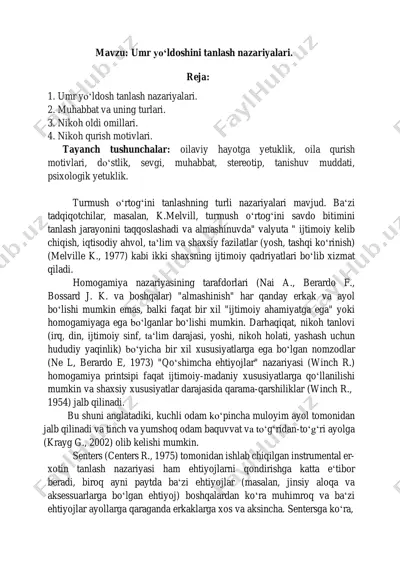 umr yoʻldoshini tanlash nazariyalari — PDF