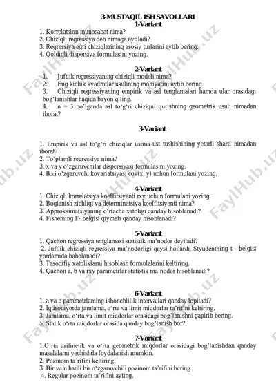 mustaqil ish savollari — PDF