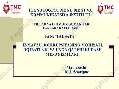 korrupsiyaning mohiyati, oqibatlari va ungar qarshi kurash mexanizmlari — PDF