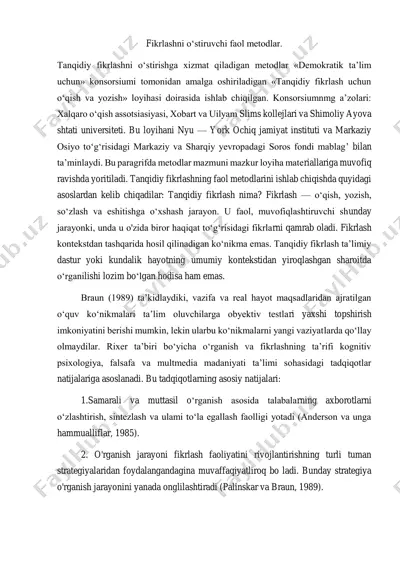 tanqidiy fikrlash uchun o'qish va yozish — PDF