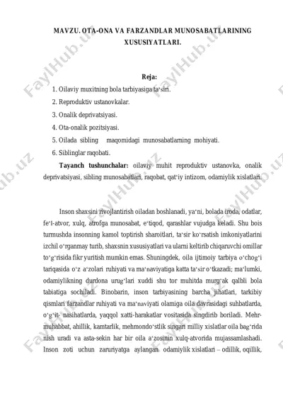 ota-ona va farzandlar munosabatlarining xususiyatlari — PDF