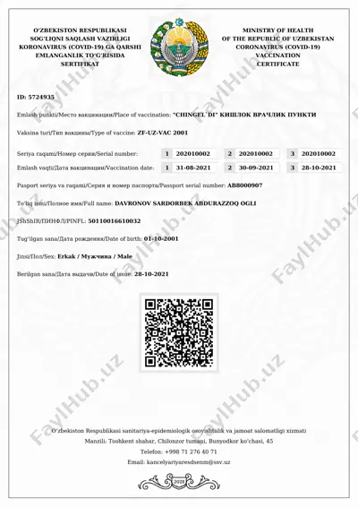 koronavirus (covid-19) vaksinatsiya sertifikati — PDF