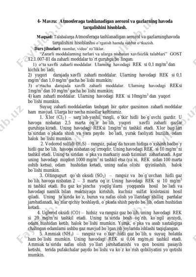 atmosferaga tashlanadigan aerozol va gazlarning havoda tarqalishini hisoblash — PDF