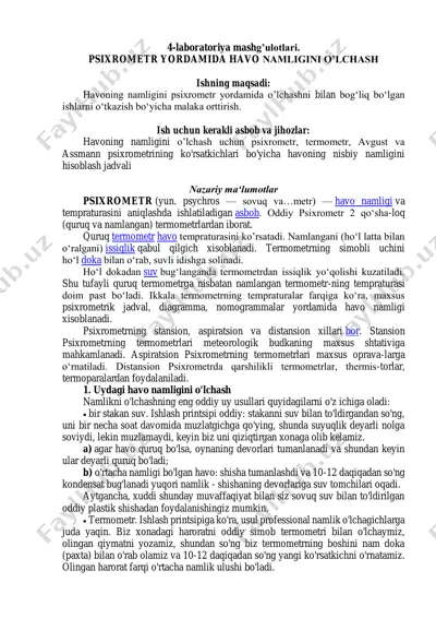 psixrometr yordamida havo namligini o’lchash — PDF