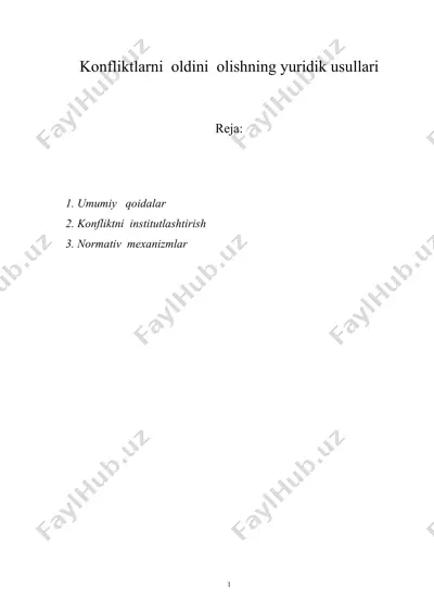 konfliktlarni oldini olishning yuridik usullari — DOC