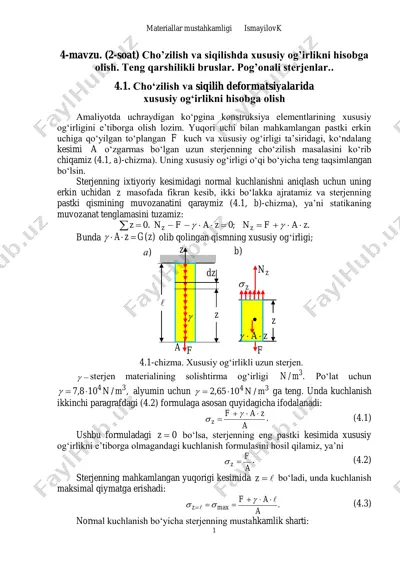 xususiy og‘irlikli uzun sterjen — PDF