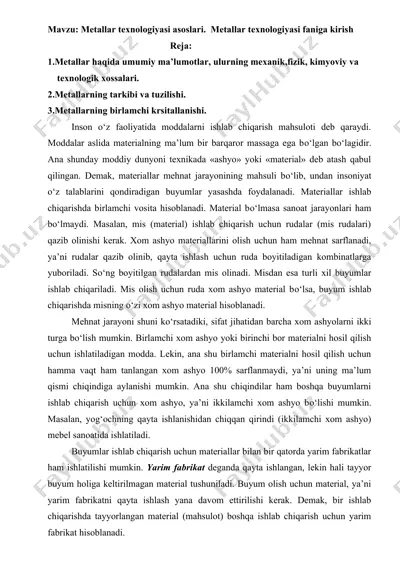 metallar texnologiyasi asoslari — DOCX
