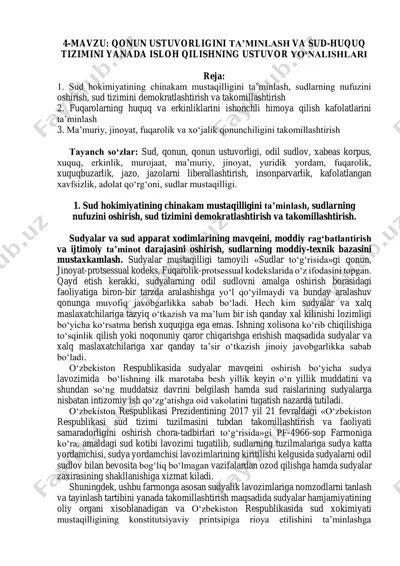 qonun ustuvorligini ta’minlash va sud-huquq tizimini yanada isloh qilish — PDF