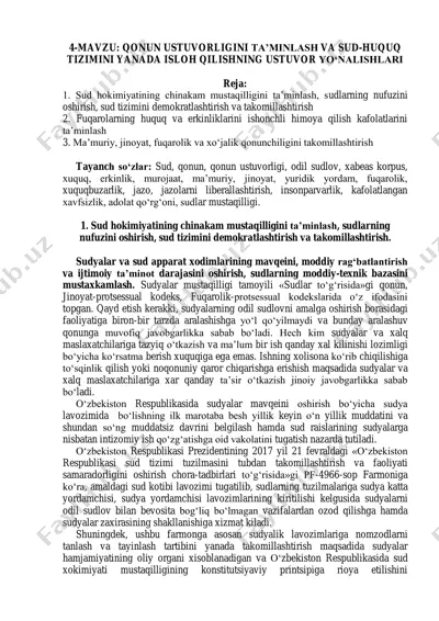 qonun ustuvorligini ta’minlash va sud-huquq tizimini isloh qilish — PDF