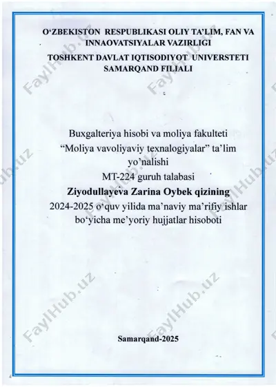 "moliya vavoliyaviy texnologiyalar ta'lim yo'nalishi me’yoriy hujjatlar hisoboti" — PDF