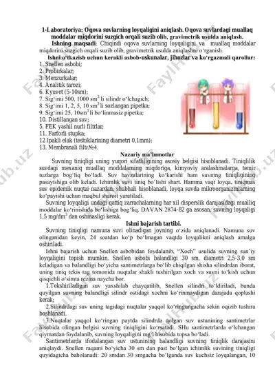 laboratoriya: oqova suvlarning loyqaligini aniqlash — PDF