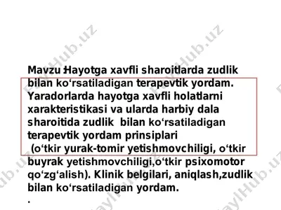 hayotga xavfli sharoitlarda zudlik bilan ko‘rsatiladigan terapevtik yordam — PDF