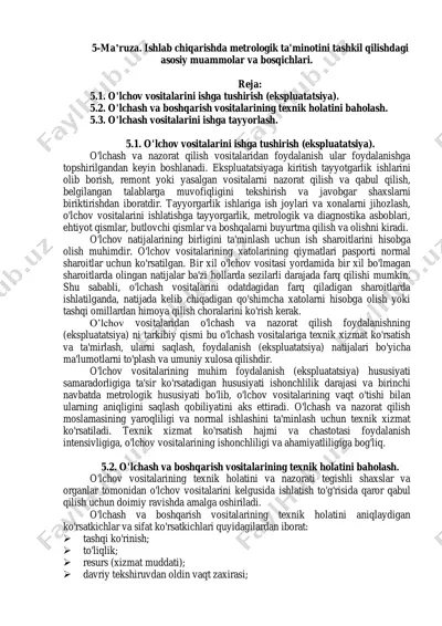 o'lchov vositalarini ishga tushirish (ekspluatatsiya) — PDF