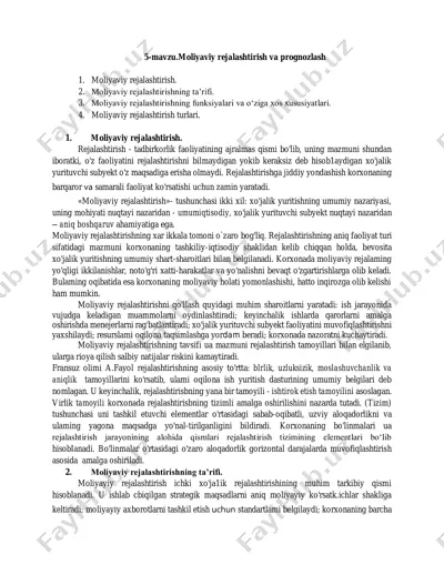 moliyaviy rejalashtirish va prognozlash — PDF