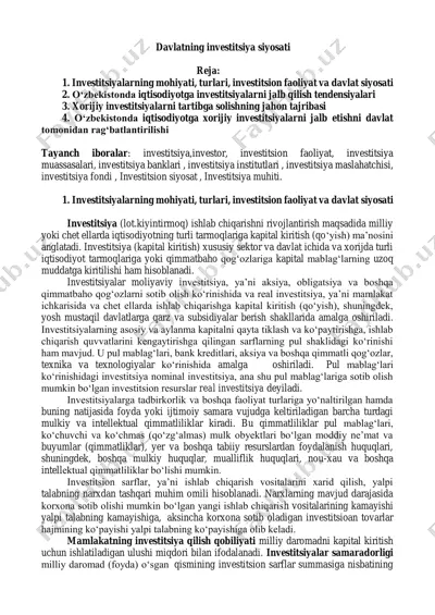 investitsiya siyosati — PDF