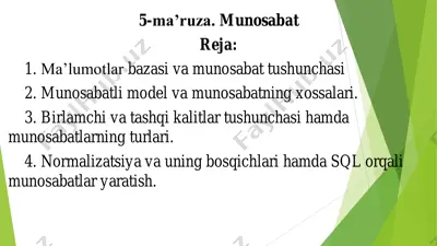 ma'lumotlar bazasi va munosabat tushunchasi — PDF