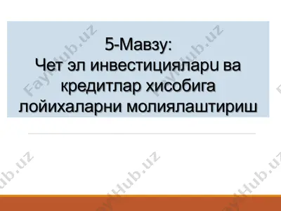халқаро инвестициялар ва кредитлар хисобига лойихаларни молиялаштириш — PDF