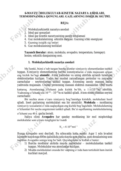 molekulyar-kinetik nazariya asoslari va termodinamika qonunlari — PDF