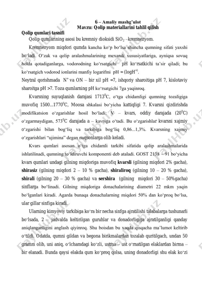 qolip materiallarini tahlil qilish — PDF