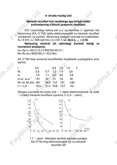 mexanik tavsiflar itirilgan elektr yuritmalarning o'tkinchi jarayoni — PDF