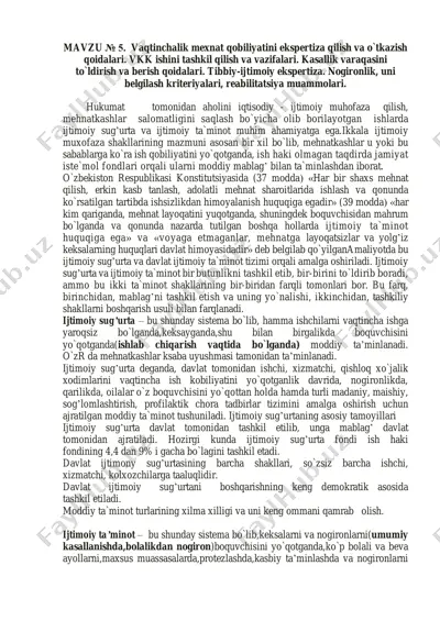 vaqtinchalik mexnat qobiliyatini ekspertiza qilish va o`tkazish qoidalari — PDF