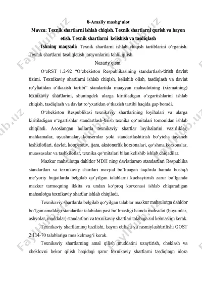 texnik shartlarni ishlab chiqish — PDF