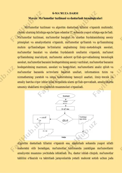 ma'lumotlar tuzilmasi va dasturlash texnologiyalari — PDF