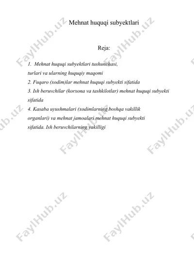 mehnat huquqi subyektlari — DOC