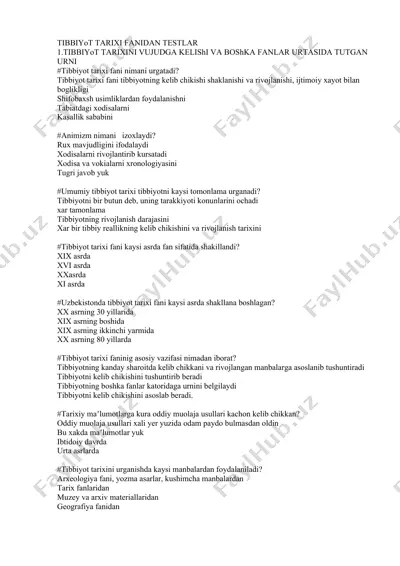 tibbiyot tarixi fanidan testlar — DOCX