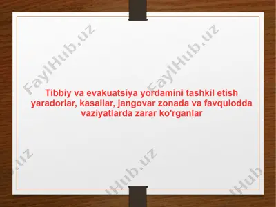 tibbiy evakuatsiya va yordam tashkil etish — PPTX