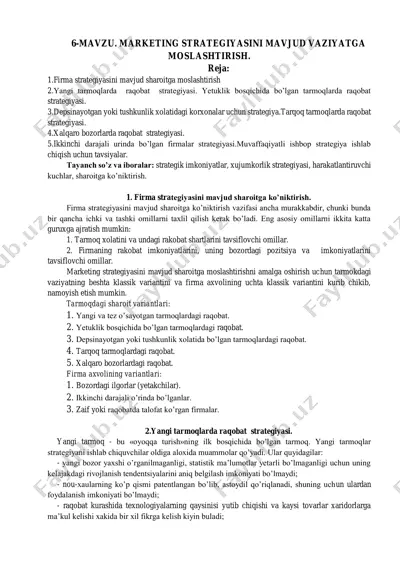 marketing strategiyasini mavjud vaziyatga moslashtirish — PDF