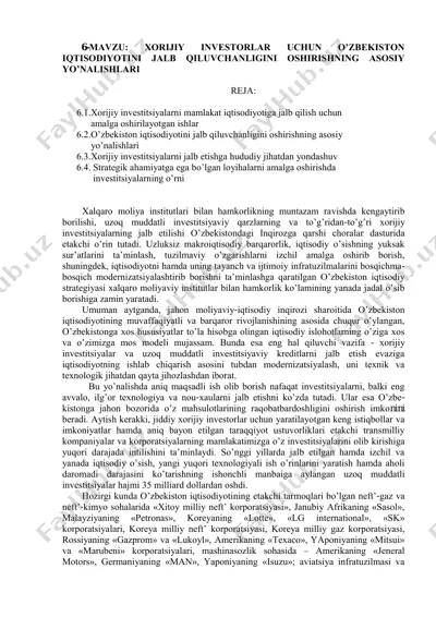 xorijiy investitsiyalar uchun o‘zbekiston iqtisodiyoti — PDF