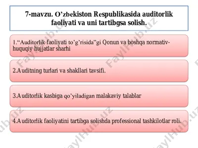 auditorlik faoliyati to’g’risida qonun va normativ-huquqiy hujjatlar — PDF