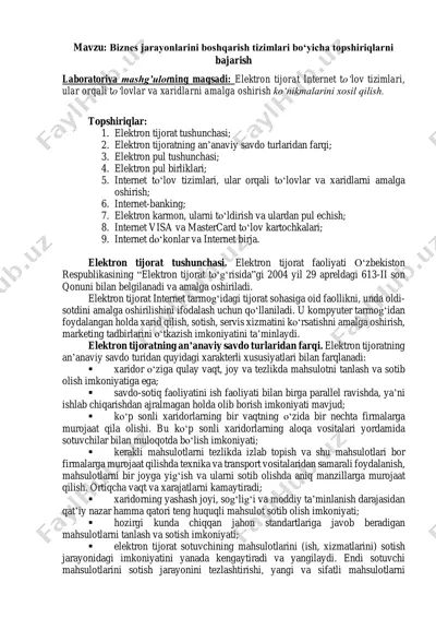 biznes jarayonlarini boshqarish tizimlari bo‘yicha topshiriqlar — PDF