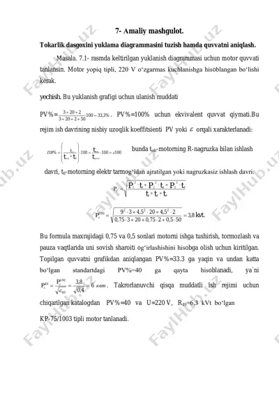 tokarlik dasgoxini yuklama diagrammasi tuzish va quvvatni aniqlash — PDF