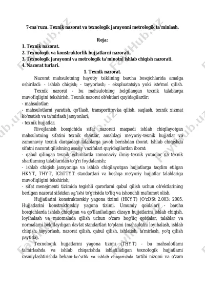 texnik nazorat va texnologik jarayonni metrologik ta'minlash — PDF