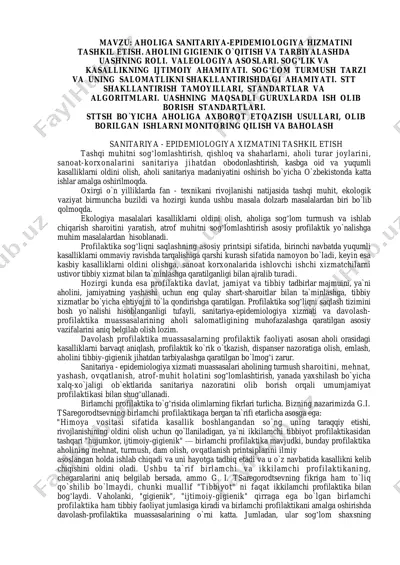 aholiga sanitariya-epidemiologiya hizmatini tashkil etish — PDF